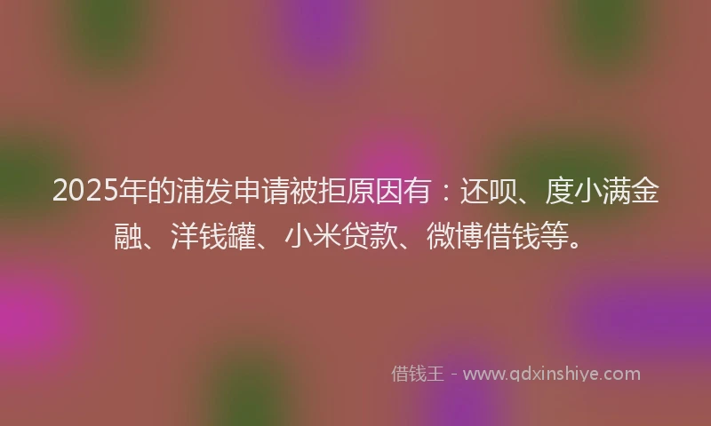 2025年的浦发申请被拒原因有：还呗、度小满金融、洋钱罐、小米贷款、微博借钱等。