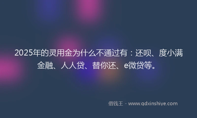 2025年的灵用金为什么不通过有：还呗、度小满金融、人人贷、替你还、e微贷等。