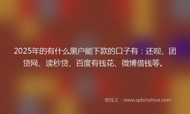 2025年的有什么黑户能下款的口子有：还呗、团贷网、读秒贷、百度有钱花、微博借钱等。