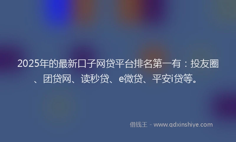 2025年的最新口子网贷平台排名第一有：投友圈、团贷网、读秒贷、e微贷、平安i贷等。