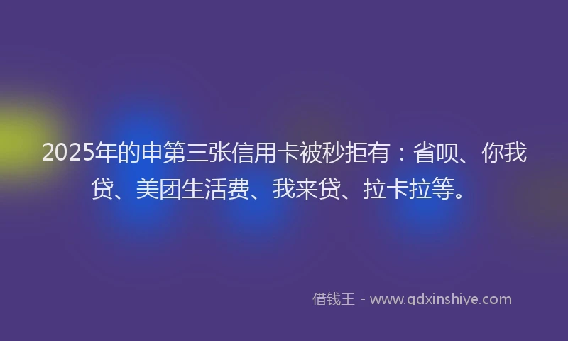 2025年的申第三张信用卡被秒拒有：省呗、你我贷、美团生活费、我来贷、拉卡拉等。