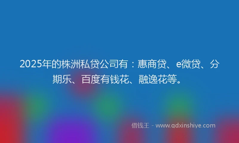 2025年的株洲私贷公司有：惠商贷、e微贷、分期乐、百度有钱花、融逸花等。