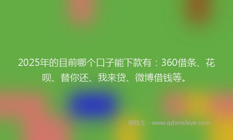 2025年的目前哪个口子能下款有：360借条、花呗、替你还、我来贷、微博借钱等。