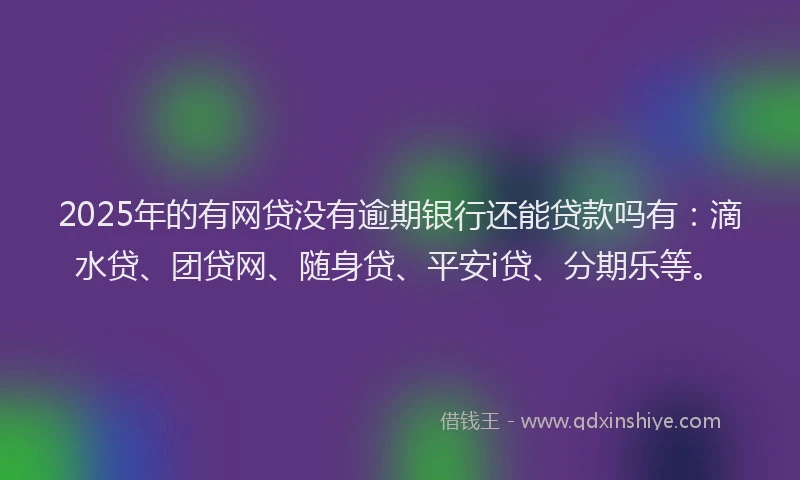 2025年的有网贷没有逾期银行还能贷款吗有：滴水贷、团贷网、随身贷、平安i贷、分期乐等。