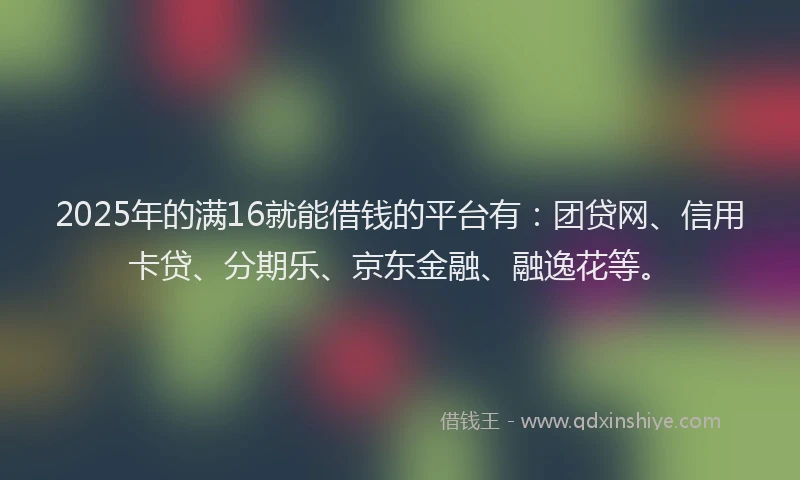 2025年的满16就能借钱的平台有：团贷网、信用卡贷、分期乐、京东金融、融逸花等。