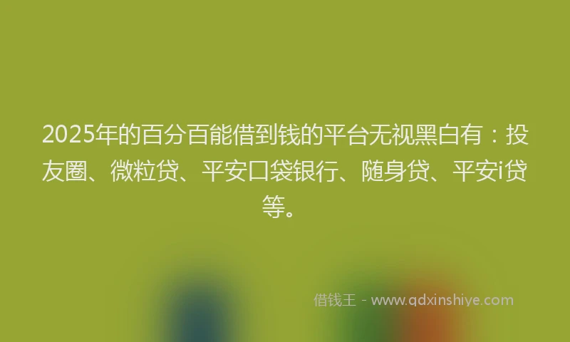 2025年的百分百能借到钱的平台无视黑白有：投友圈、微粒贷、平安口袋银行、随身贷、平安i贷等。