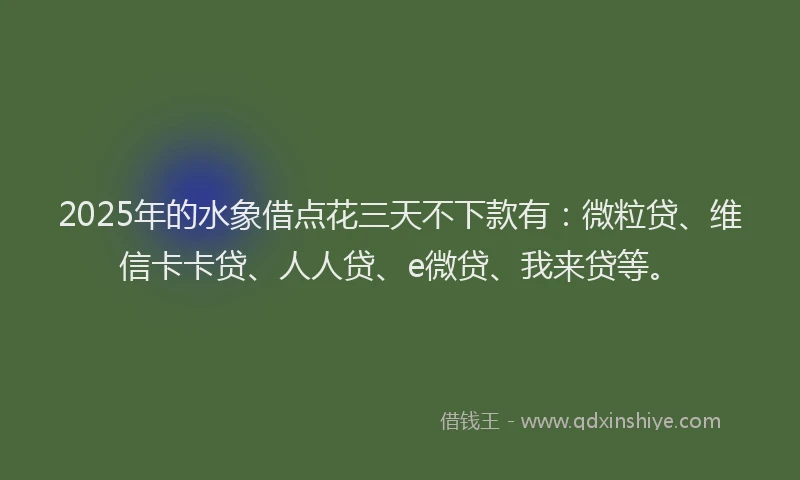 2025年的水象借点花三天不下款有：微粒贷、维信卡卡贷、人人贷、e微贷、我来贷等。