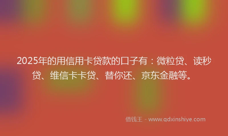 2025年的用信用卡贷款的口子有：微粒贷、读秒贷、维信卡卡贷、替你还、京东金融等。
