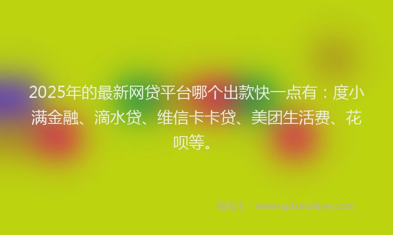 2025年的最新网贷平台哪个出款快一点有：度小满金融、滴水贷、维信卡卡贷、美团生活费、花呗等。