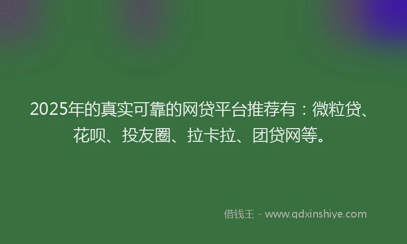 2025年的真实可靠的网贷平台推荐有：微粒贷、花呗、投友圈、拉卡拉、团贷网等。