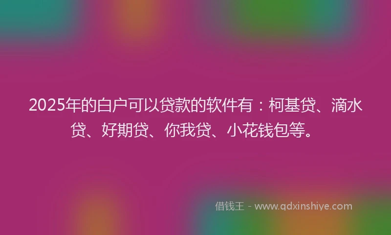 2025年的白户可以贷款的软件有：柯基贷、滴水贷、好期贷、你我贷、小花钱包等。