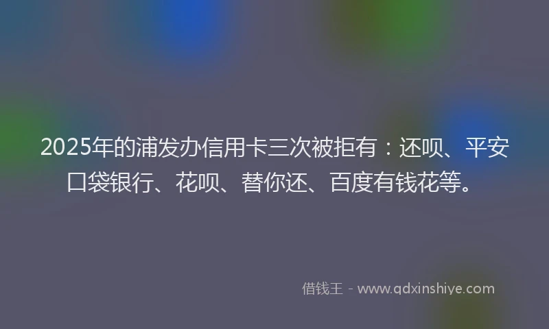 2025年的浦发办信用卡三次被拒有：还呗、平安口袋银行、花呗、替你还、百度有钱花等。