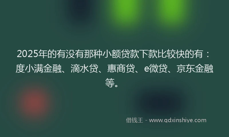 2025年的有没有那种小额贷款下款比较快的有：度小满金融、滴水贷、惠商贷、e微贷、京东金融等。