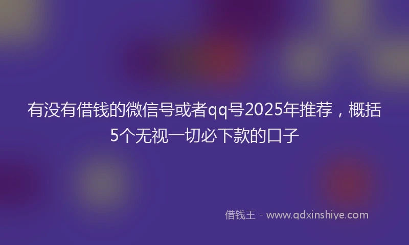 有没有借钱的微信号或者qq号2025年推荐，概括5个无视一切必下款的口子