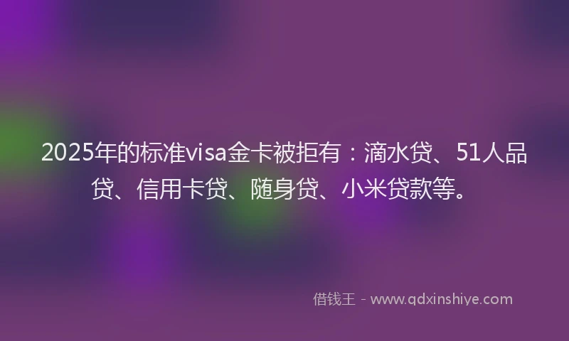2025年的标准visa金卡被拒有：滴水贷、51人品贷、信用卡贷、随身贷、小米贷款等。
