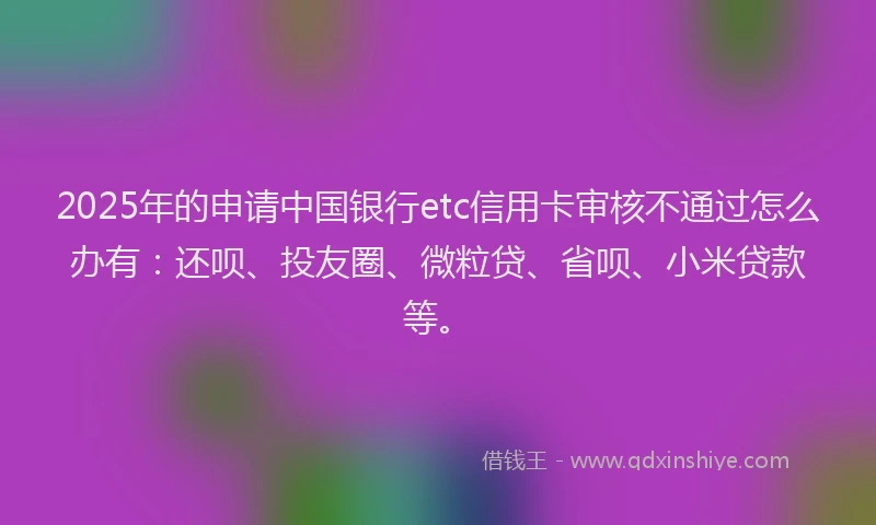 2025年的申请中国银行etc信用卡审核不通过怎么办有：还呗、投友圈、微粒贷、省呗、小米贷款等。