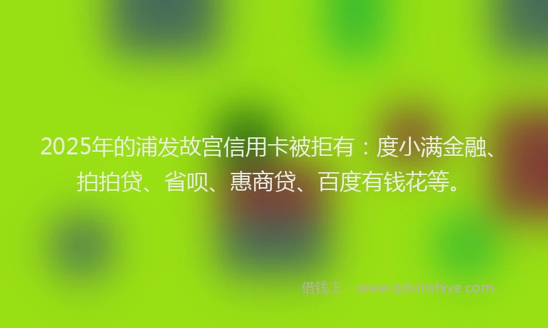 2025年的浦发故宫信用卡被拒有：度小满金融、拍拍贷、省呗、惠商贷、百度有钱花等。