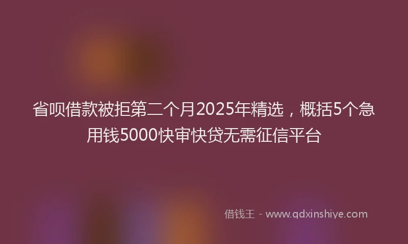 省呗借款被拒第二个月2025年精选，概括5个急用钱5000快审快贷无需征信平台