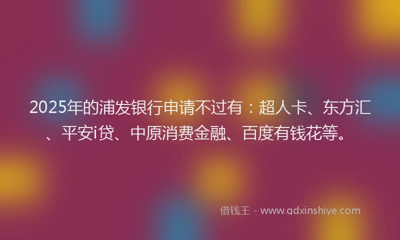 2025年的浦发银行申请不过有：超人卡、东方汇、平安i贷、中原消费金融、百度有钱花等。