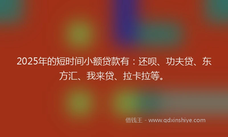 2025年的短时间小额贷款有：还呗、功夫贷、东方汇、我来贷、拉卡拉等。