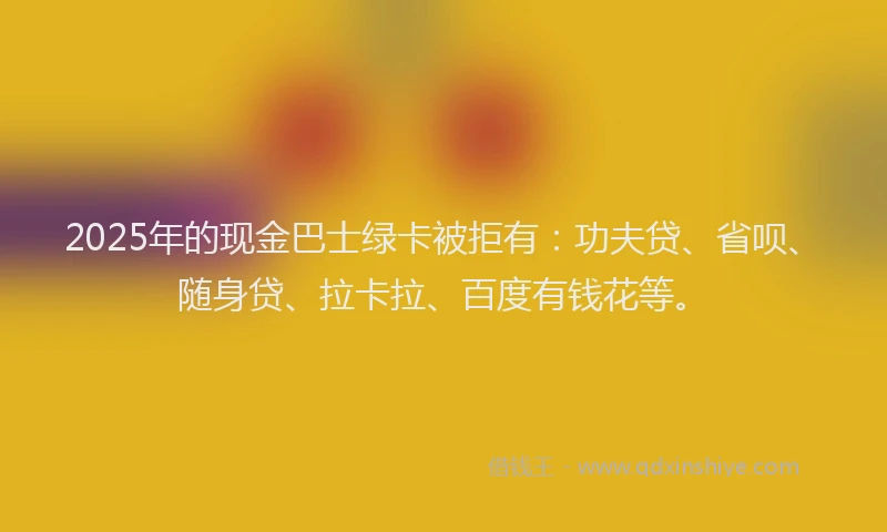 2025年的现金巴士绿卡被拒有：功夫贷、省呗、随身贷、拉卡拉、百度有钱花等。