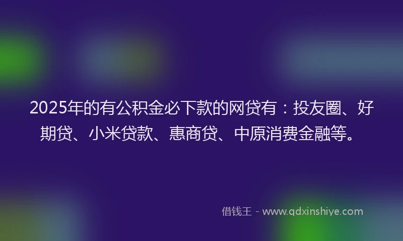 2025年的有公积金必下款的网贷有：投友圈、好期贷、小米贷款、惠商贷、中原消费金融等。
