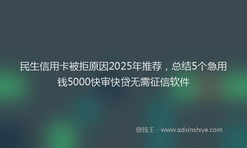民生信用卡被拒原因2025年推荐，总结5个急用钱5000快审快贷无需征信软件