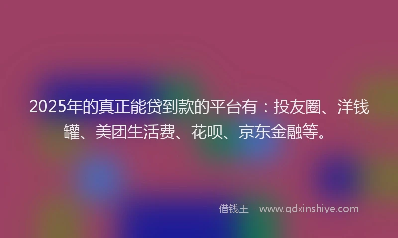 2025年的真正能贷到款的平台有：投友圈、洋钱罐、美团生活费、花呗、京东金融等。