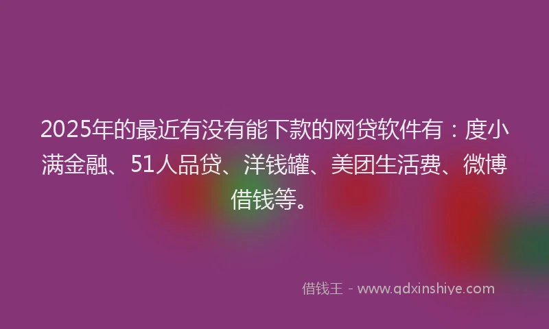 2025年的最近有没有能下款的网贷软件有：度小满金融、51人品贷、洋钱罐、美团生活费、微博借钱等。