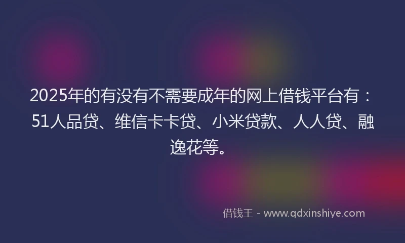 2025年的有没有不需要成年的网上借钱平台有：51人品贷、维信卡卡贷、小米贷款、人人贷、融逸花等。