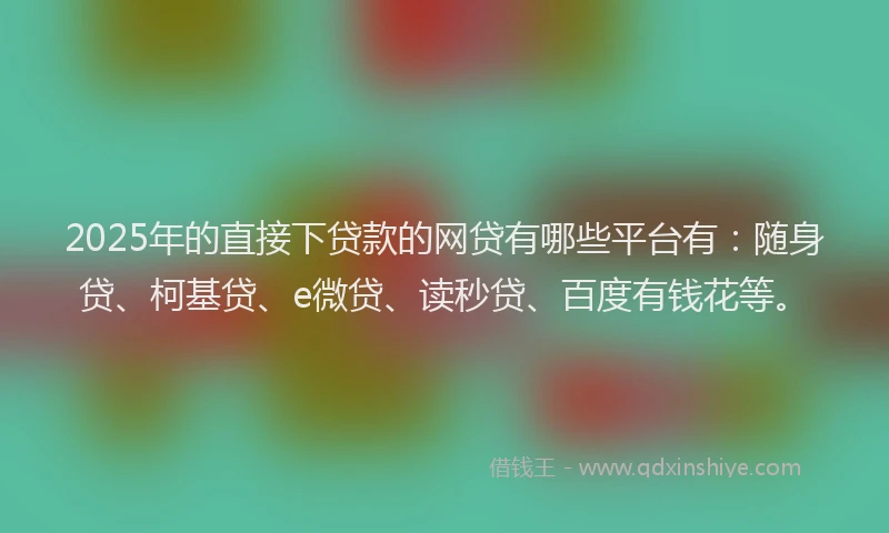 2025年的直接下贷款的网贷有哪些平台有：随身贷、柯基贷、e微贷、读秒贷、百度有钱花等。