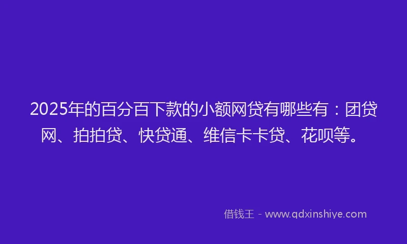 2025年的百分百下款的小额网贷有哪些有：团贷网、拍拍贷、快贷通、维信卡卡贷、花呗等。