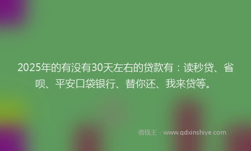 2025年的有没有30天左右的贷款有：读秒贷、省呗、平安口袋银行、替你还、我来贷等。