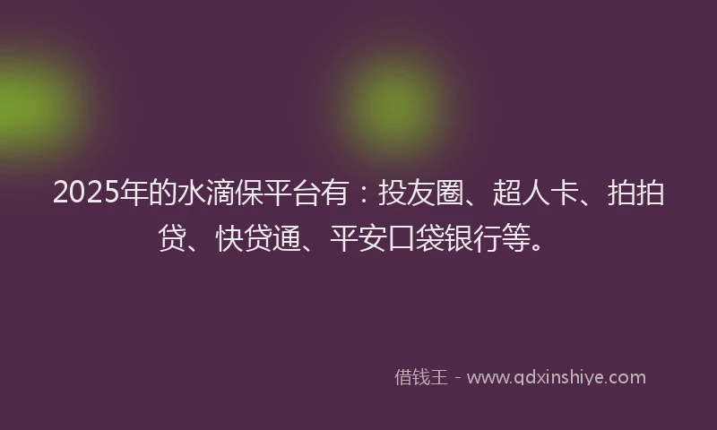 2025年的水滴保平台有：投友圈、超人卡、拍拍贷、快贷通、平安口袋银行等。
