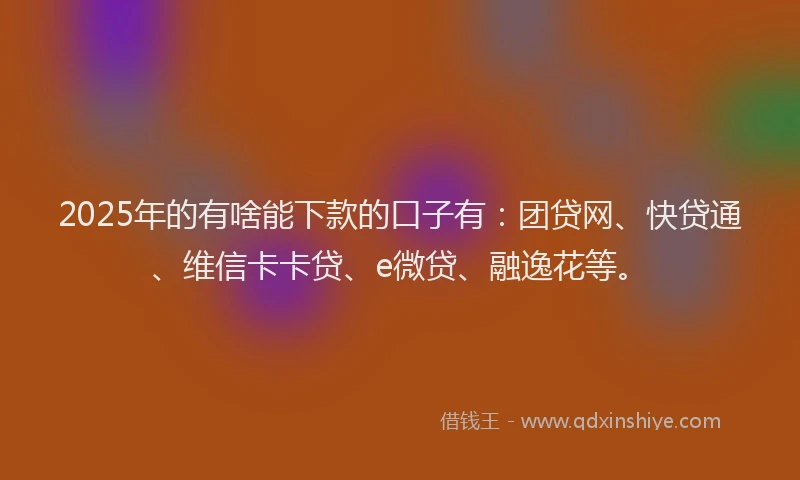 2025年的有啥能下款的口子有：团贷网、快贷通、维信卡卡贷、e微贷、融逸花等。