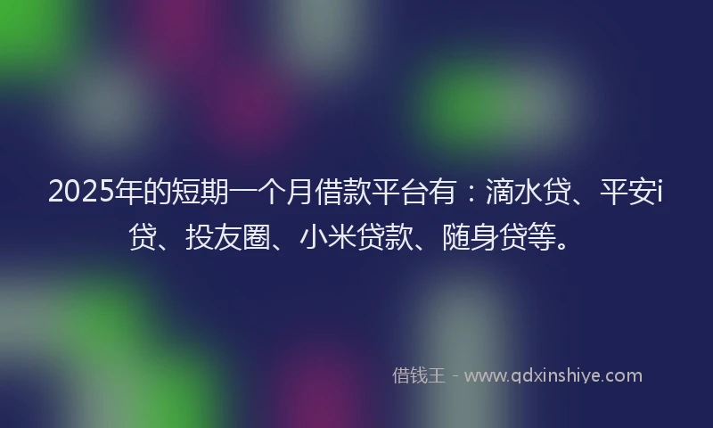 2025年的短期一个月借款平台有：滴水贷、平安i贷、投友圈、小米贷款、随身贷等。
