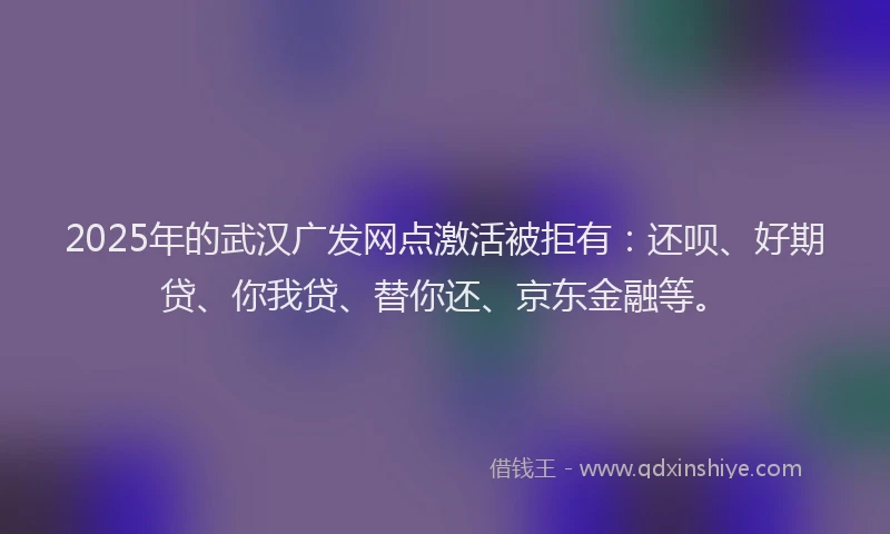 2025年的武汉广发网点激活被拒有：还呗、好期贷、你我贷、替你还、京东金融等。