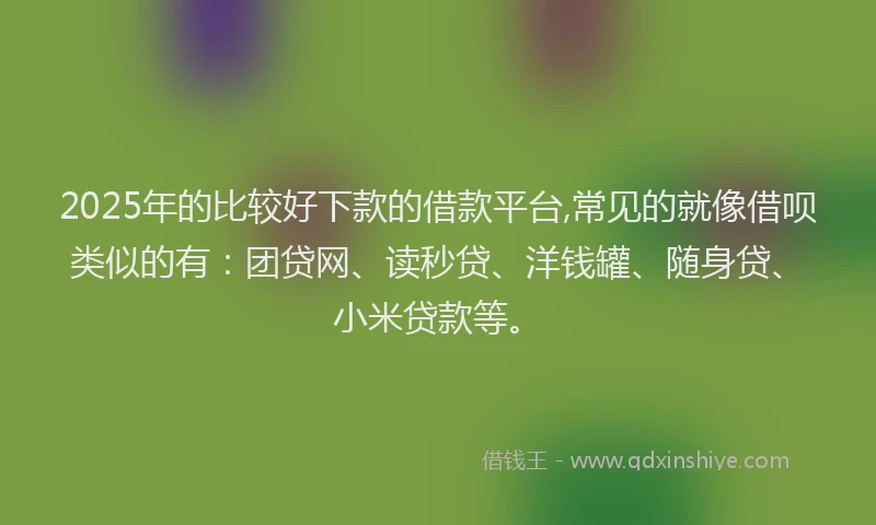 2025年的比较好下款的借款平台,常见的就像借呗类似的有：团贷网、读秒贷、洋钱罐、随身贷、小米贷款等。