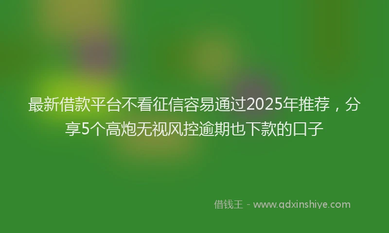 最新借款平台不看征信容易通过2025年推荐，分享5个高炮无视风控逾期也下款的口子