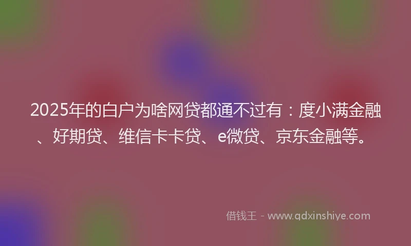 2025年的白户为啥网贷都通不过有：度小满金融、好期贷、维信卡卡贷、e微贷、京东金融等。