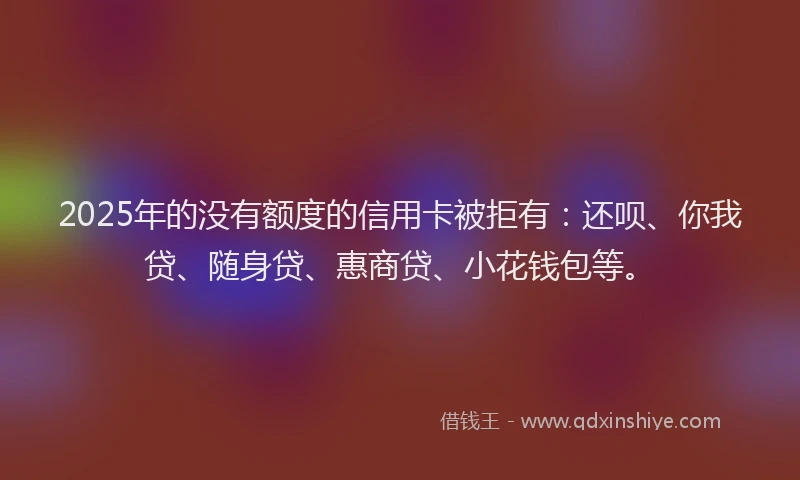 2025年的没有额度的信用卡被拒有：还呗、你我贷、随身贷、惠商贷、小花钱包等。