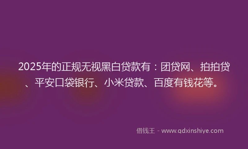 2025年的正规无视黑白贷款有：团贷网、拍拍贷、平安口袋银行、小米贷款、百度有钱花等。