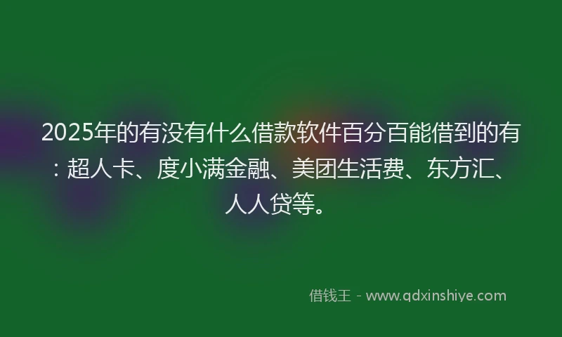 2025年的有没有什么借款软件百分百能借到的有：超人卡、度小满金融、美团生活费、东方汇、人人贷等。