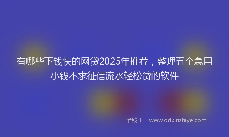 有哪些下钱快的网贷2025年推荐，整理五个急用小钱不求征信流水轻松贷的软件
