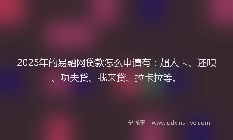 2025年的易融网贷款怎么申请有：超人卡、还呗、功夫贷、我来贷、拉卡拉等。