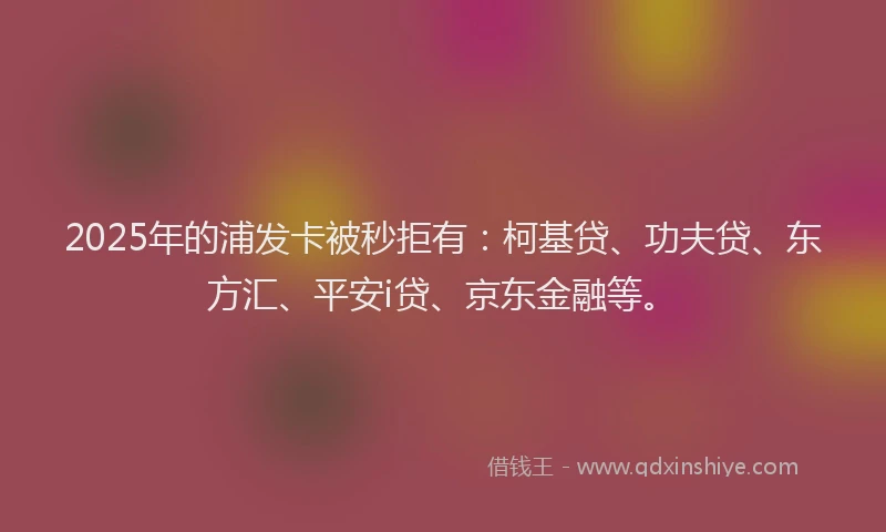 2025年的浦发卡被秒拒有：柯基贷、功夫贷、东方汇、平安i贷、京东金融等。