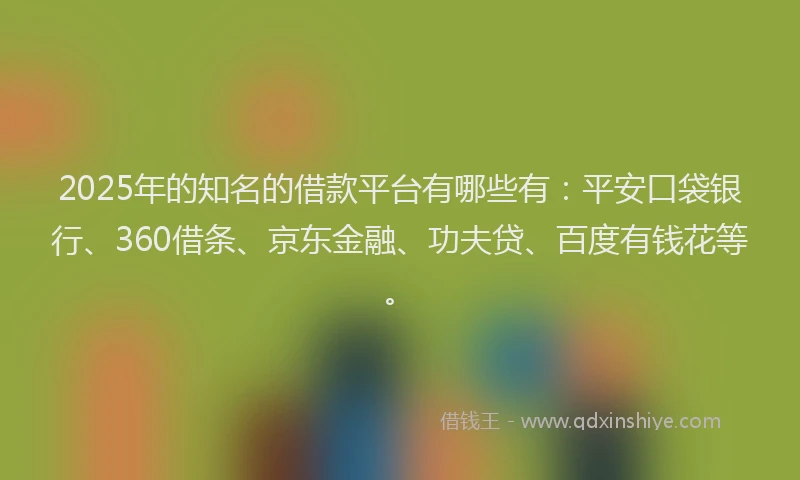 2025年的知名的借款平台有哪些有：平安口袋银行、360借条、京东金融、功夫贷、百度有钱花等。