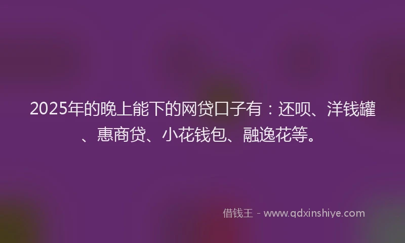 2025年的晚上能下的网贷口子有：还呗、洋钱罐、惠商贷、小花钱包、融逸花等。