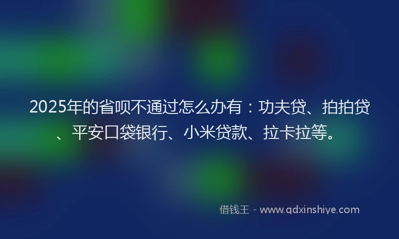2025年的省呗不通过怎么办有：功夫贷、拍拍贷、平安口袋银行、小米贷款、拉卡拉等。
