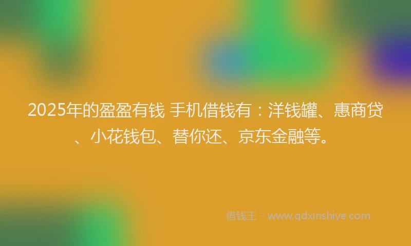 2025年的盈盈有钱 手机借钱有：洋钱罐、惠商贷、小花钱包、替你还、京东金融等。